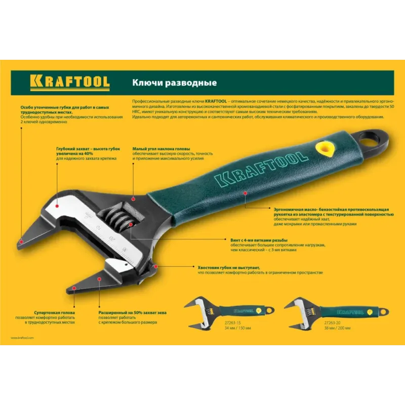 KRAFTOOL SlimWide Ultra, 150/34 мм, разводной ключ (27263-15)
