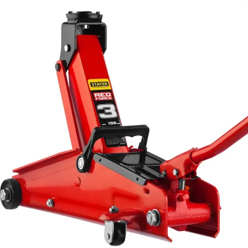 STAYER R-33 RED FORCE, 3 т, 135 - 400 мм, подкатной домкрат с увеличенным подъемом, Professional (43154-3)