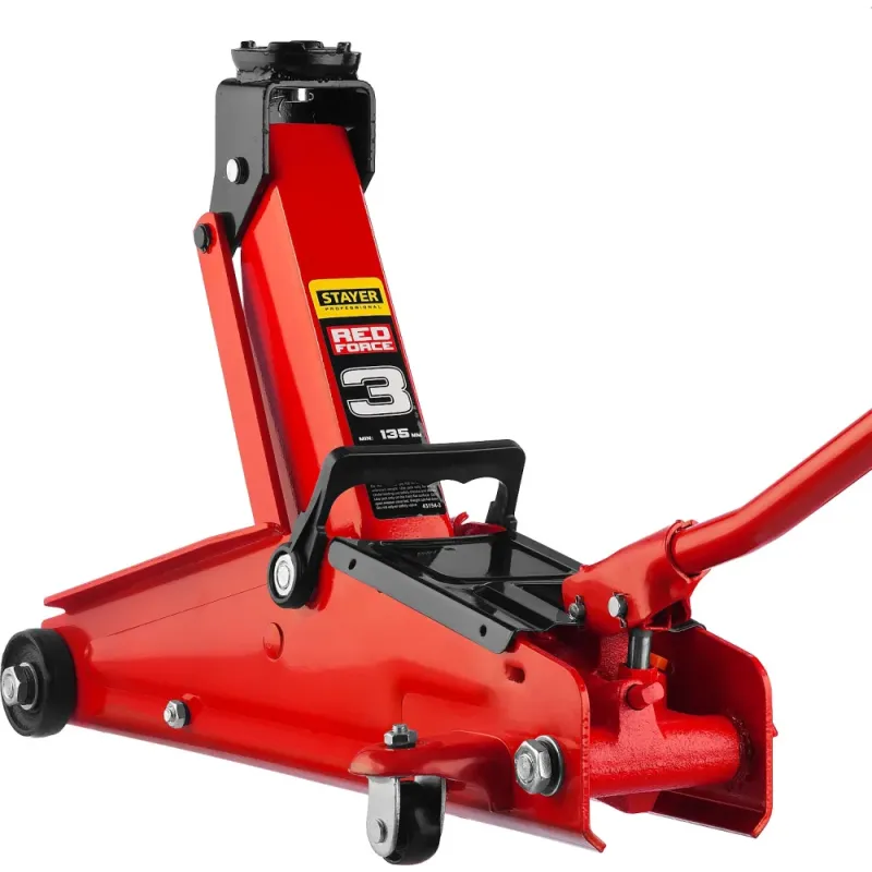 STAYER R-33 RED FORCE, 3 т, 135 - 400 мм, подкатной домкрат с увеличенным подъемом, Professional (43154-3)