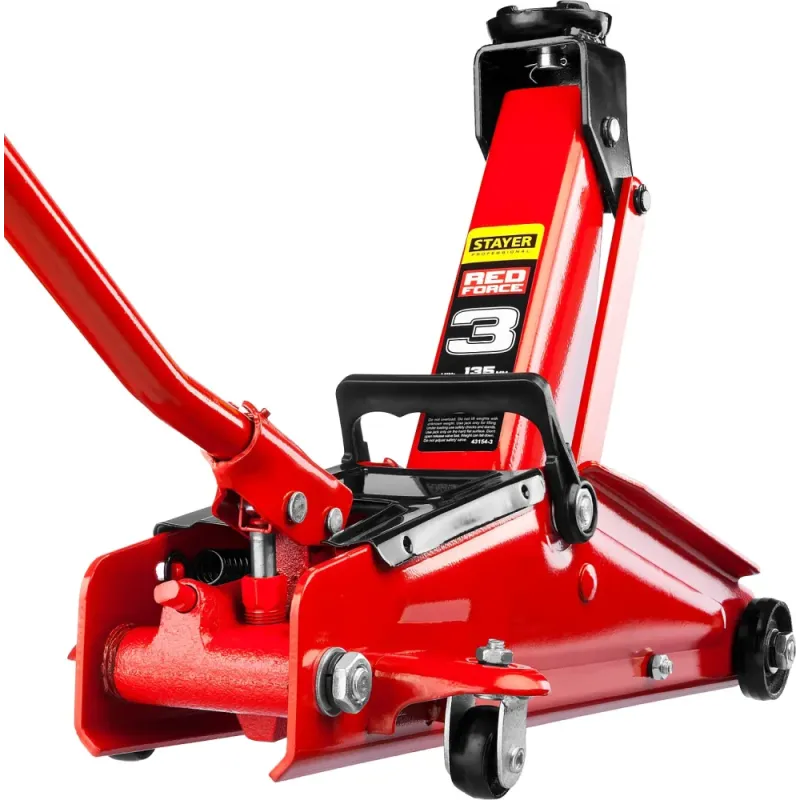 STAYER R-33 RED FORCE, 3 т, 135 - 400 мм, подкатной домкрат с увеличенным подъемом, Professional (43154-3)