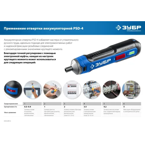 ЗУБР ZUBR GO 4 Vmax, аккумуляторная отвертка, кейс, 33 биты, Профессионал (PSD-4S)