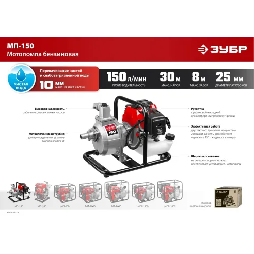 ЗУБР 150 л/мин, мотопомпа бензиновая (МП-150)