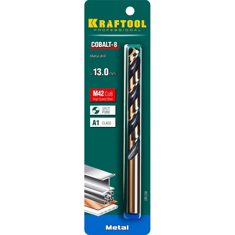 KRAFTOOL COBALT-8, 13.0 х 151 мм, сталь М42, HSS-Co(8%), сверло по металлу (29656-13)