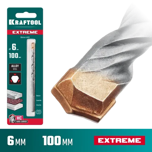 KRAFTOOL Extreme, 6 х 100 мм, трехгранный хвостовик, сверло по бетону (29166-100-06)