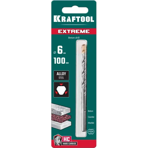 KRAFTOOL Extreme, 6 х 100 мм, трехгранный хвостовик, сверло по бетону (29166-100-06)