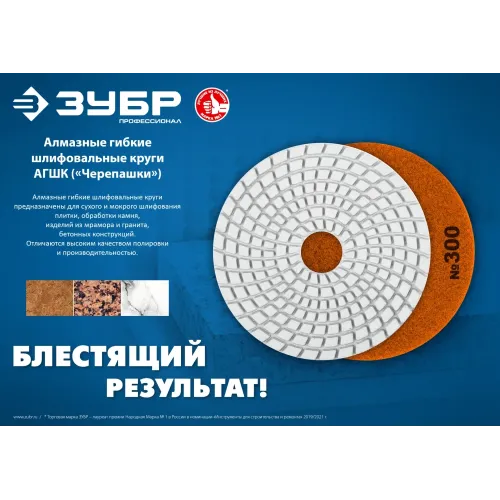 ЗУБР 125 мм, №30, мокрое шлифование, алмазный гибкий шлифовальный круг АГШК, Профессионал (29867-030)
