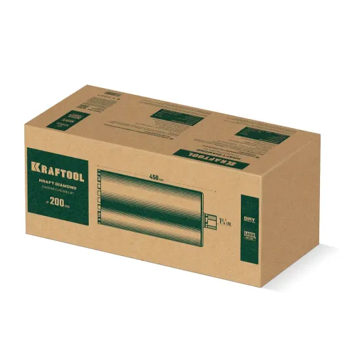 KRAFTOOL DIAMOND 200 мм (450 мм, 1 1/4″, лазерная сварка, сухое сверление с микроударом), алмазная коронка по железобетону (29825-200)