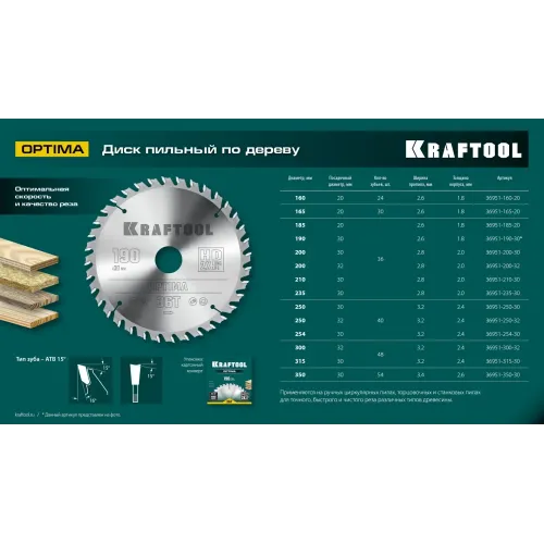KRAFTOOL Optima, 210 х 30 мм, 36Т, пильный диск по дереву (36951-210-30)
