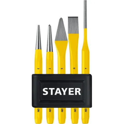 STAYER Hercules, 5 предметов, набор зубил и кернеров в пластиковом держателе, Professional (21077-H5)