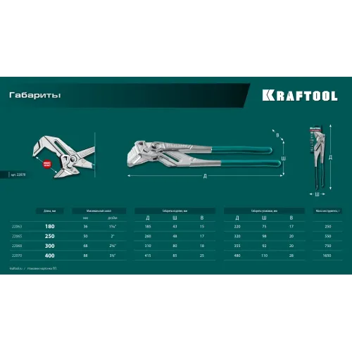 KRAFTOOL Vise-Wrench, 400 мм, клещи переставные-гаечный ключ (22070)