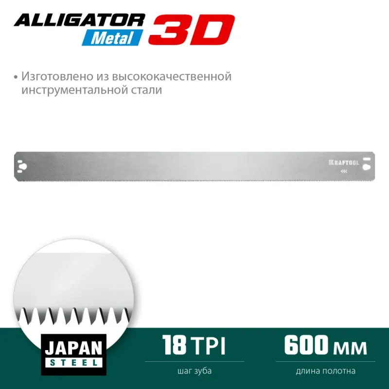 KRAFTOOL Alligator 3D, 600 мм, полотно по металлу для прецизионного стусла (15451-600-1)