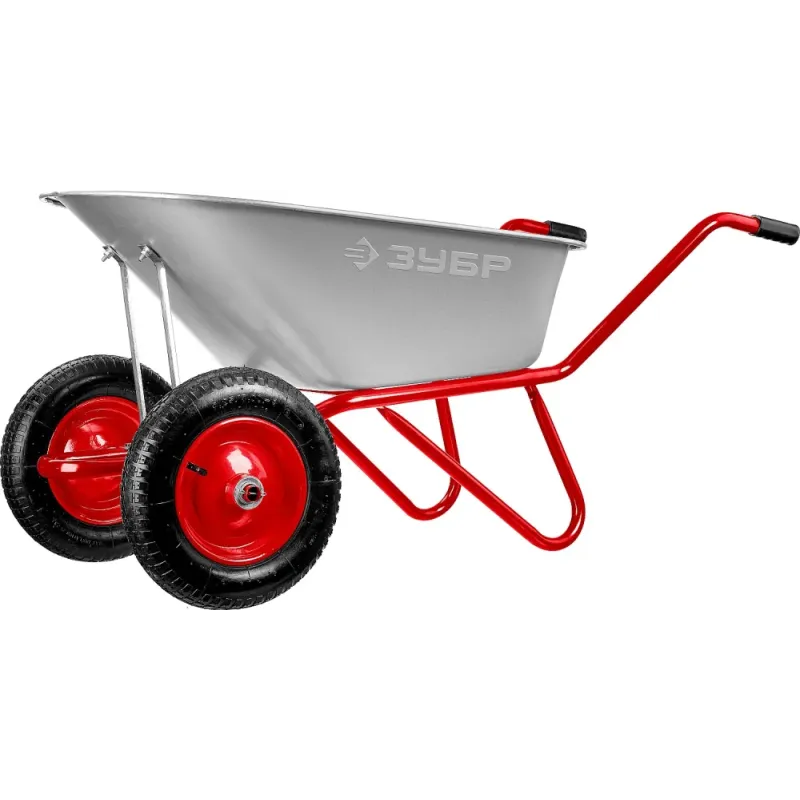ЗУБР Т-21, 90 л, 180 кг, двухколесная, пневматические колеса, садово-строительная тачка (39952)