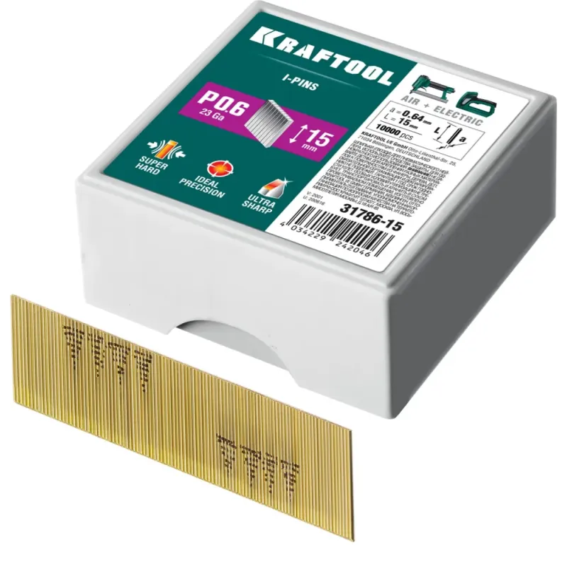 KRAFTOOL шпильки тип P0.6, 15 мм, калибр 23GA. 10 000 шт (31786-15)
