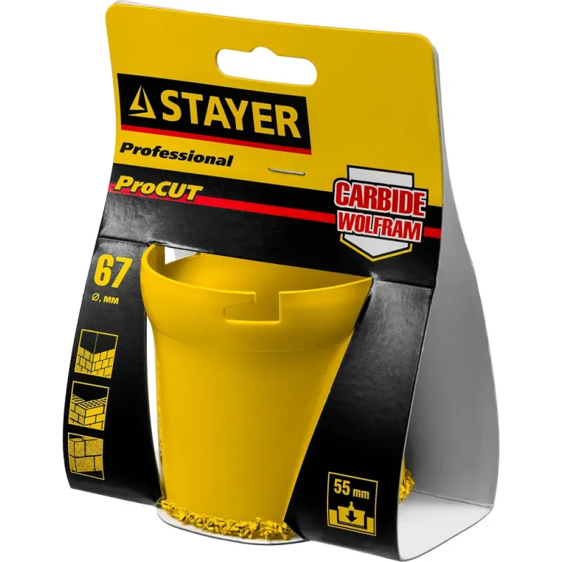 STAYER 67 мм, L 55 мм, карбид вольфрама, кольцевая коронка, Professional (33345-67)