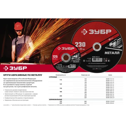 ЗУБР 150 x 1.2 х 22.2 мм, для УШМ, диск отрезной по металлу (36300-150-1.2)