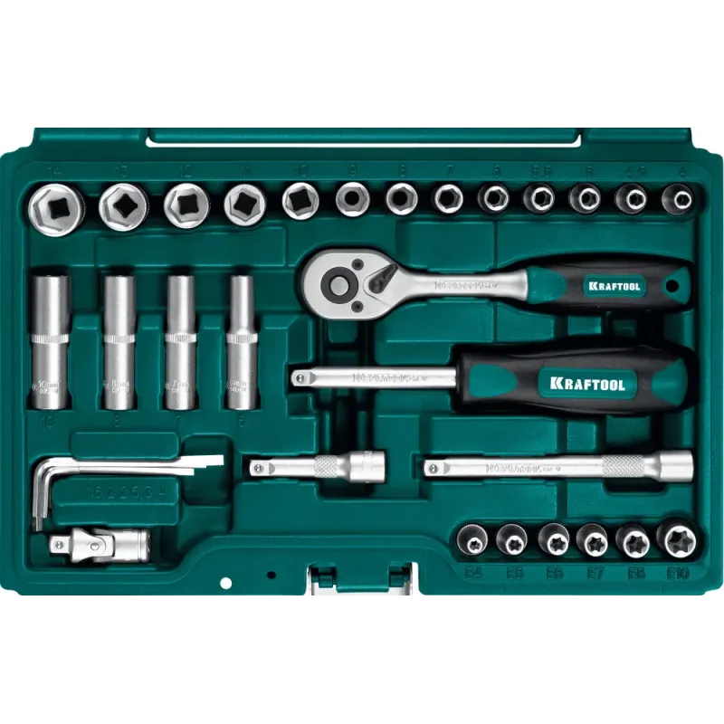 KRAFTOOL X-Drive, 57 предм., (1/4″), универсальный набор инструмента (27885-H57)