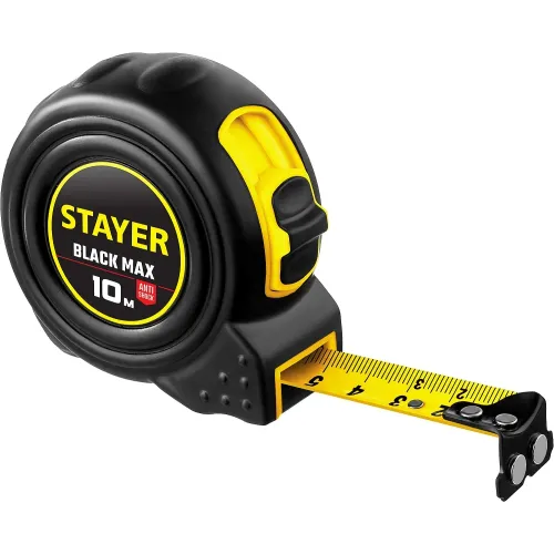 STAYER BlackMax, 10 м х 25 мм, рулетка с двумя фиксаторами, Professional (3410-010)