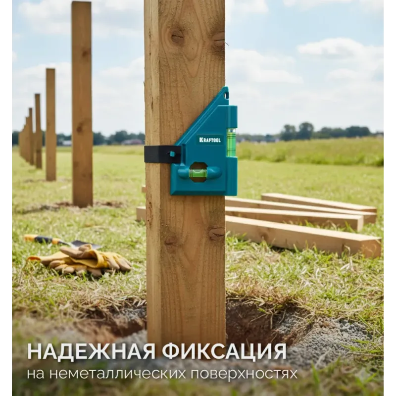 KRAFTOOL POST-LEVEL, 3 глазка, магнитный угловой уровень (34788)