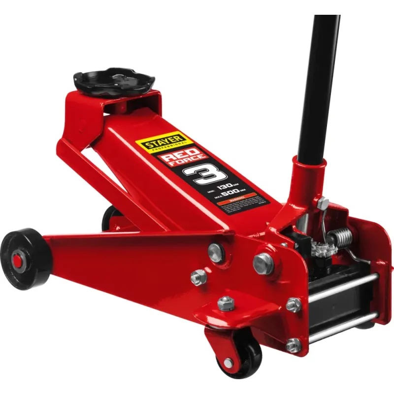 STAYER F-30 RED FORCE, 3 т, 130 - 350 мм, подкатной домкрат с высоким подъемом для СТО, Professional (43150-3)