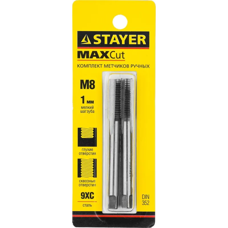 STAYER M8 х 1.0, 2 шт, комплект метчиков (28025-08-1.0-H2)