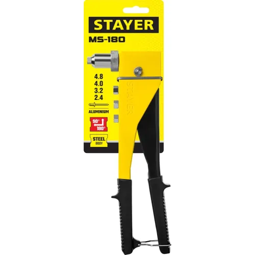 STAYER MS-180, 90 - 180°, 2.4 - 4.8 мм, 260 мм, переставной заклёпочник (3107)