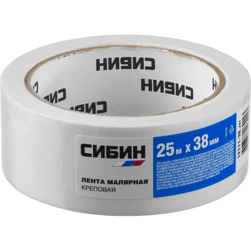 СИБИН 38 мм х 25 м, креповая, малярная лента (12111-38)