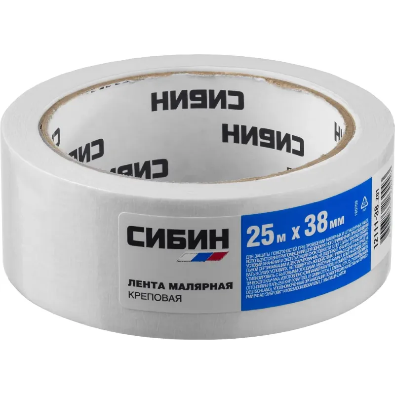 СИБИН 38 мм х 25 м, креповая, малярная лента (12111-38)