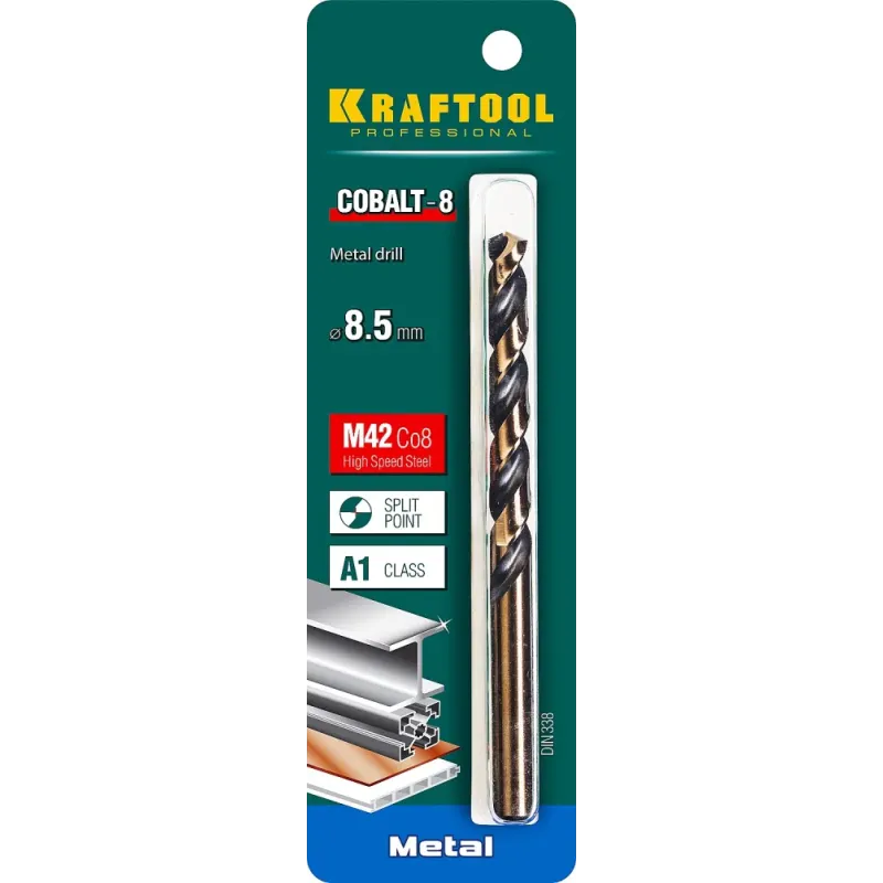 KRAFTOOL COBALT-8, 8.5 х 117 мм, сталь М42, HSS-Co(8%), сверло по металлу (29656-8.5)