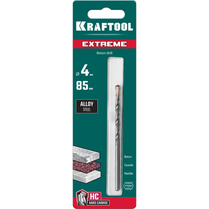 KRAFTOOL Extreme, 4 х 85 мм, цилиндр. хвостовик, сверло по бетону (29166-085-04)