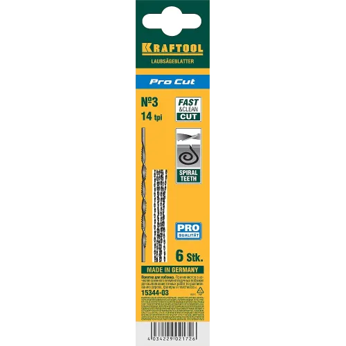 KRAFTOOL Pro Cut, 130 мм, 6 шт, спиральные полотна для лобзика (15344-03)