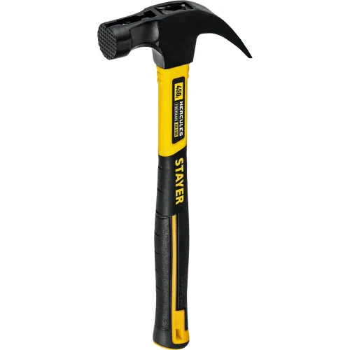 STAYER Hercules-M, 450 г, молоток-гвоздодёр столярный с фиберглассовой рукояткой, Professional (2027-450)