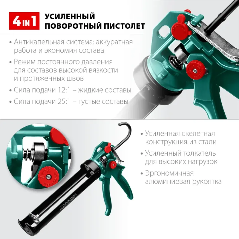 KRAFTOOL Expert 4-in-1 310 мл, скелетный пистолет для герметика (06675)