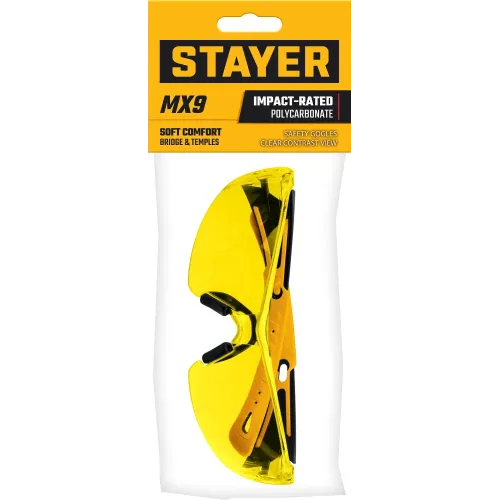 STAYER MX-9 жёлтые защитные очки, открытые, оптический класс 1 (110491)