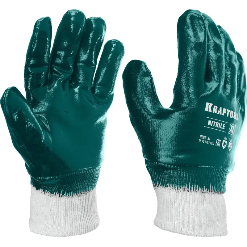KRAFTOOL HYKRAFT Heavy Duty - особопрочные, XL (10), с манжетой, нитриловое покрытие, высокая защита от нефтепродуктов, перчатки (11289-XL)