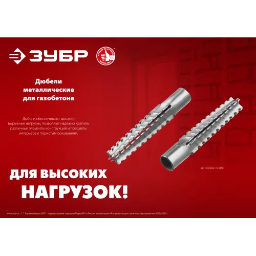 ЗУБР 10 х 60 мм, 80 шт, металлический дюбель для газобетона (302922-10-060)