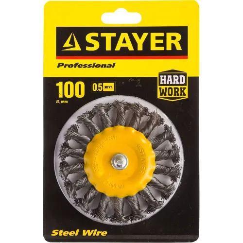 STAYER 100 мм, жгутированная стальная проволока 0.5 мм, щетка дисковая для дрели, Professional (35115-100)