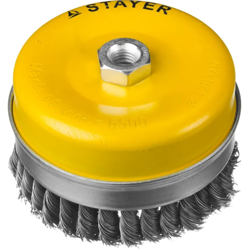 STAYER 120 мм, жгутированная стальная проволока 0.5 мм, чашечная щетка-крацовка для УШМ, Professional (35137-120)