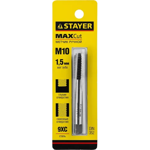 STAYER М10 х 1.5, одинарный, метчик для сквозных и глухих отверстий (28021-10-1.5)