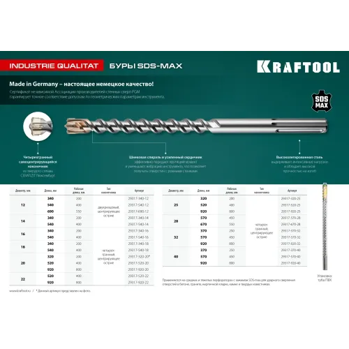 KRAFTOOL Industrie Qualit, 14 x 200/340 мм, SDS-max бур (29317-340-14)