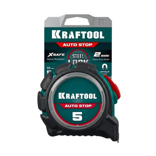 KRAFTOOL AutoStop 5м х 19мм, профессиональная рулетка с автостопом (3412-5-19)