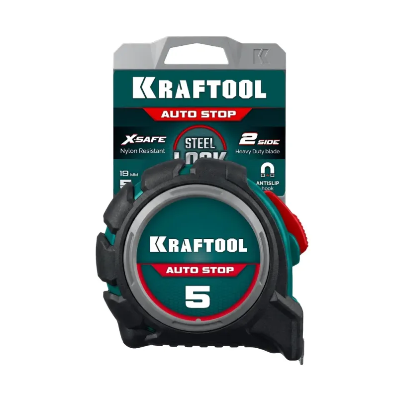 KRAFTOOL AutoStop 5м х 19мм, профессиональная рулетка с автостопом (3412-5-19)
