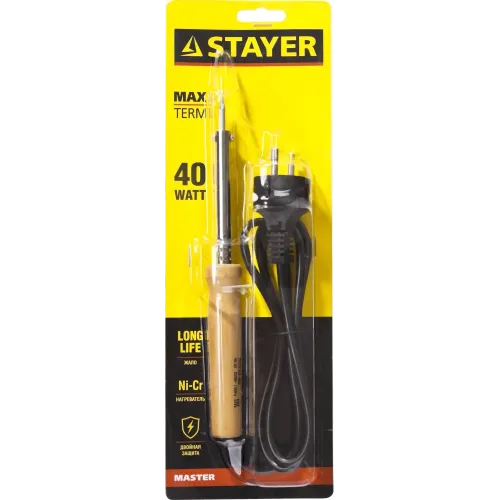 STAYER MAXTerm, 40 Вт, конус, электропаяльник с деревянной рукояткой (55310-40)