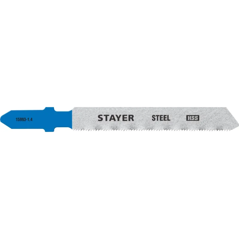 STAYER T118A, 2 шт, 50 мм / 1.2 мм, T-хвост., HSS сталь, по металлу толщиной 1.5-2 мм, полотна для лобзика, Professional (15993-1.4)