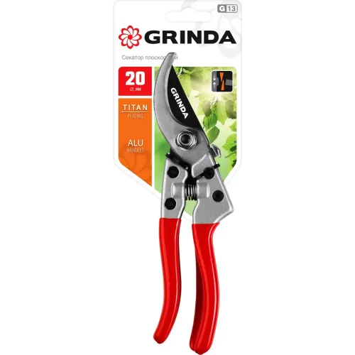 GRINDA G-13, 205 мм, закаленные лезвия, титановое покрытие, алюминиевые рукоятки, плоскостной секатор (423113)