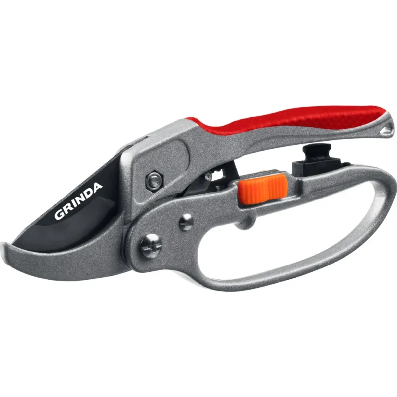 GRINDA G-15, 200 мм, стальные лезвия, храповый механизм, с эфесом, с алюминиевыми рукоятками, контактный секатор (8-423034)