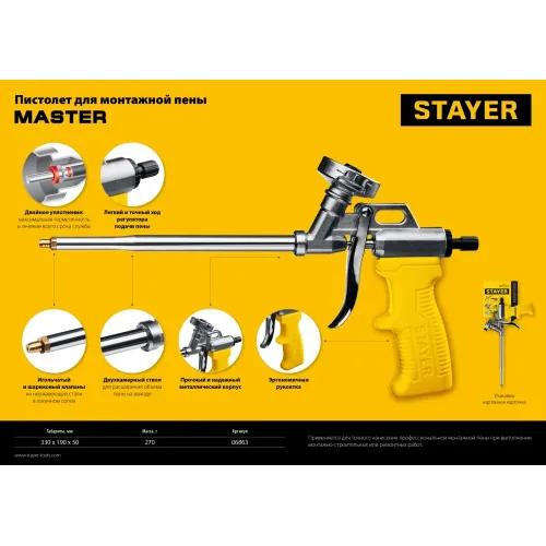 STAYER Master, металлический пистолет для монтажной пены (06863)