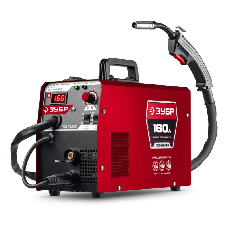 ЗУБР RED FORCE, MIG / MAG, FCAW, MMA, TIG, 160 А, полуавтомат сварочный, с газом / без газа, горелка ПСГ-180 (ПСГ-М5-160)