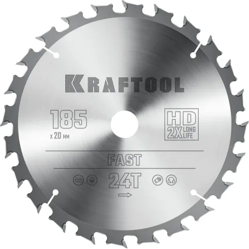 KRAFTOOL Fast, 185 х 20 мм, 24Т, пильный диск по дереву (36950-185-20)