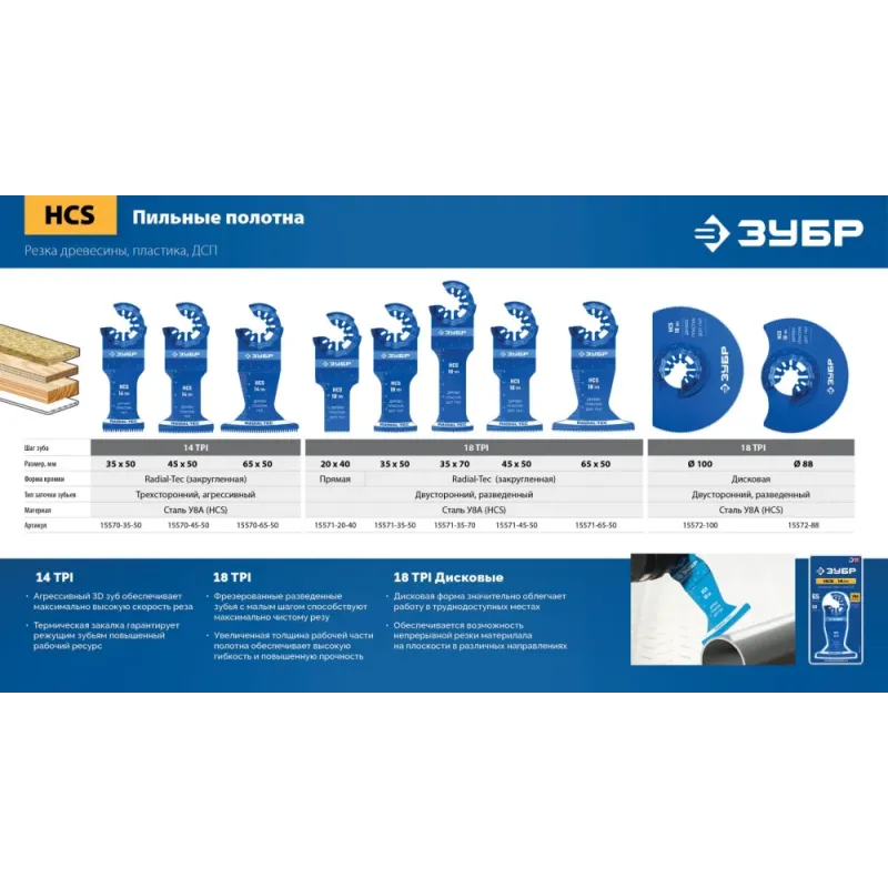 ЗУБР HCS 35x50 мм, 14TPI полотно пильное, быстрый рез: дерево, пластик, ГКЛ, StarQuick (15570-35-50)