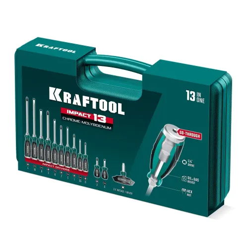 KRAFTOOL IMPACT 13 шт, сквозной стержень Cr-Mo, набор ударных отверток (25035)